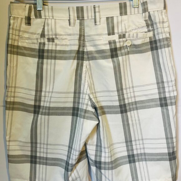 O’Neill Men’s Plaid Shorts Beige Gray Size 33 Surf Skate Casual - Picture 2 of 3